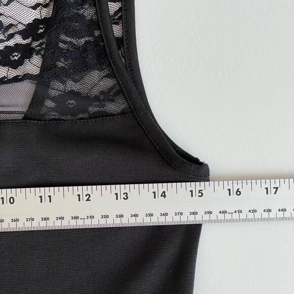 Chiffon Lace Fit & Flare Cocktail Dress Size M Black Floral Dot Whimsygoth Y2k - Picture 8 of 9